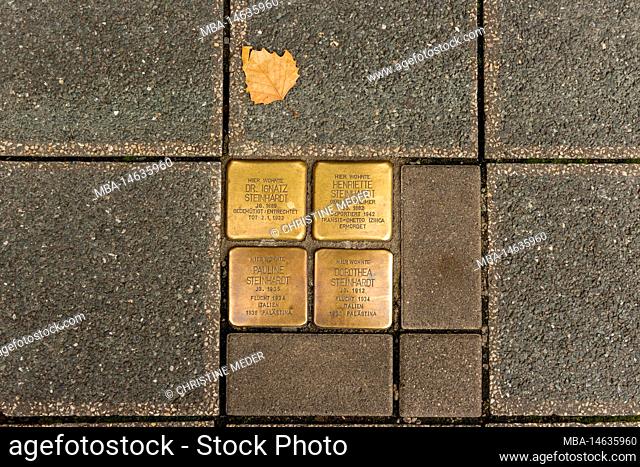 stumbling stone, memorial plaque, Nuremberg, art object, street pavement
