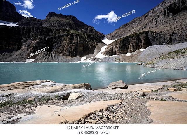The Garden Wall in front of Upper Grinnell Lake and rests of Grinnell Glacier, Many Glacier area, Glacier National Park, Rocky Mountains, Montana, USA