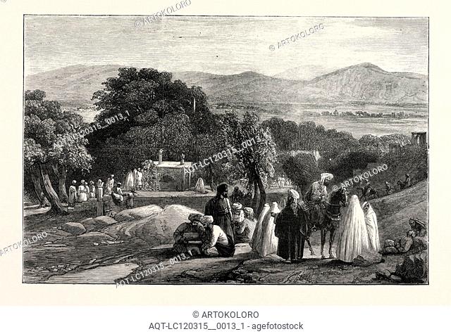 TOMB OF' THE EMPEROR BABER AT CABUL, AFGHANISTAN, ENGRAVING 1879