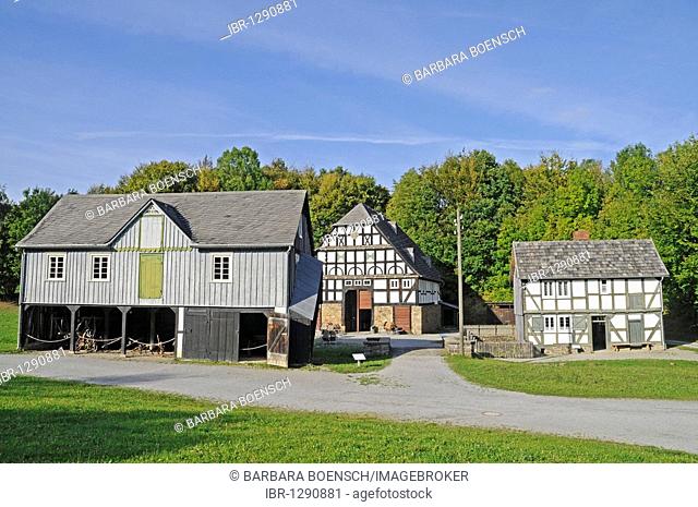Sauerland village, historic timber-framed house, open-air museum, Westphalian State Museum for Ethnology, Detmold, North Rhine-Westphalia, Germany, Europe