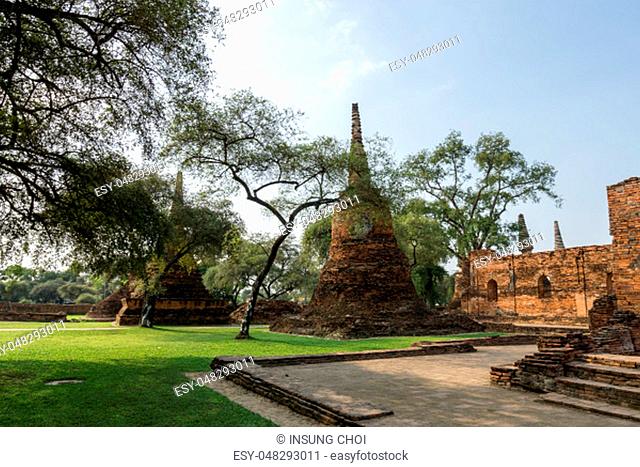 Wat Phra Si Sanphet Buddhist temple scenery in Ayutthaya, Thailand. The view of three main Chedis