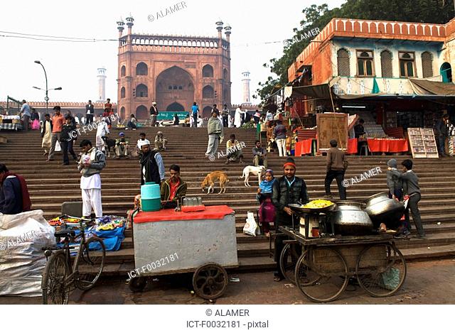 India, New Delhi, market and the Jama Masjid