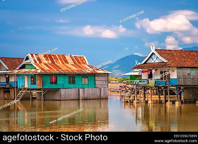 Village containing of small homes on stilts in the Sumbava Island, Indonesia