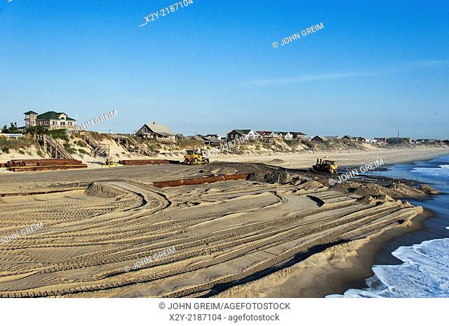 Rebuilding eroded beaches, Nags Head, Outer Banks, North Carolina, USA