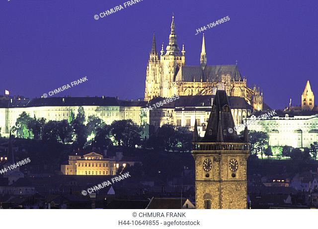 10649855, Hradcany, night, at night, Prague, Prague castle, city hall, Czechia, Europe, tower, rook, Veitsdom