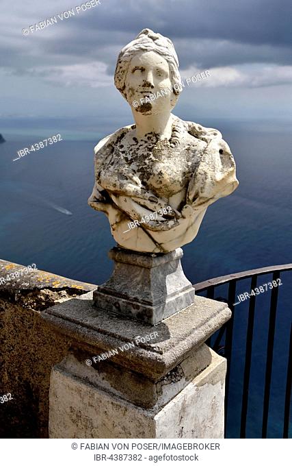 Marble bust at Terrazza dell'Infinito of Villa Cimbrone, Ravello, Amalfi Coast, Costiera Amalfitana, Province of Salerno, Campania, Italy
