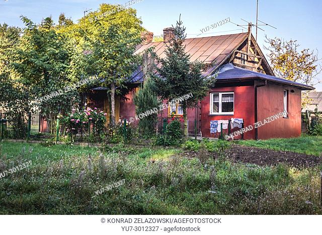 Old cottage on the edge of Kampinos Forest, large forests complex in Masovian Voivodeship of Poland