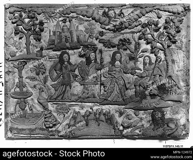 Panel with The Judgment of Paris. Date: ca. 1680; Culture: British; Medium: Silk; Dimensions: L. 17 5/8 x W. 12 7/8 inches (44.8 x 32