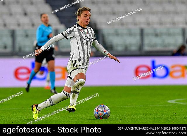 Turin, Italy. 24th, November 2022. Martina Rosucci (8) of Juventus seen in the UEFA Women’s Champions League match between Juventus and Arsenal at the Juventus...