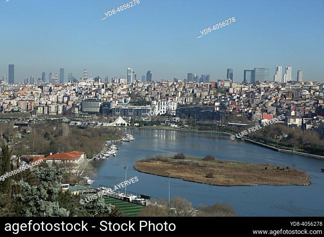The Golden Horn is a historic estuary at the entrance to the Bosphorus Strait, which divides the Turkish city of Istanbul