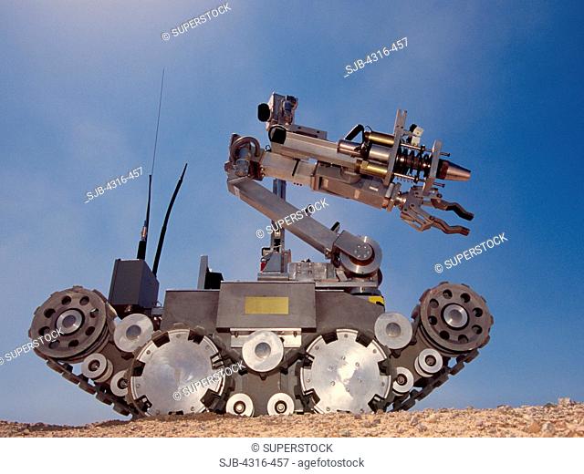 An Explosive Ordnance Disposal Robot Retracts its Boom