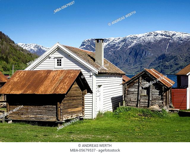 Traditional wooden houses, village Solvorn, Sognefjord