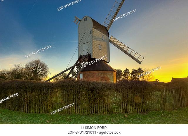 England, Essex, Brentwood. Mountnessing Windmill, an early nineteenth century traditional grade II listed post mill which has been restored to full working...