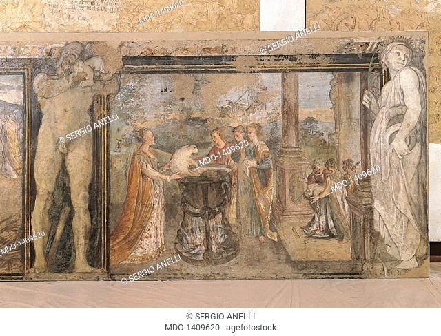 The Proof of the Lamb (The Trickery of Pelias' daughters and the Killing of the King), by Annibale Carracci, Ludovico Carracci, 1584, 16th Century, fresco