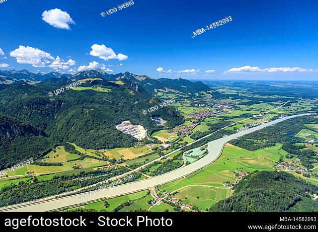 Germany, Bavaria, county Rosenheim, Nußdorf am Inn, Kranzhorn, view to Inn valley with Mangfall mountains