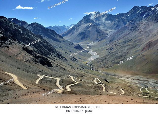 Winding road in the Andes near Mendoza, Argentina, South America