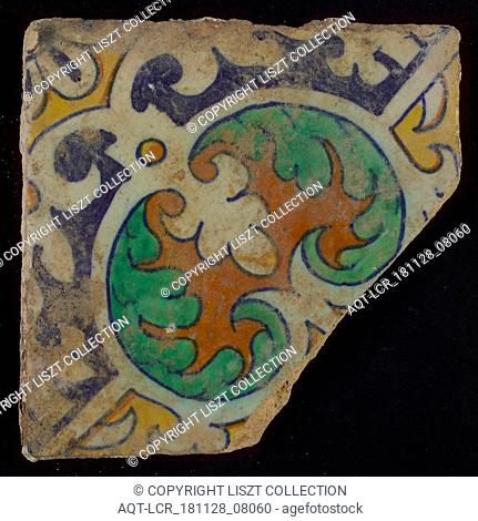 wall tile tile sculpture soil find ceramic pottery glaze, baked 2x glazed painted Multicolored: blue pull; green yellow brown blue on white fond archeology...
