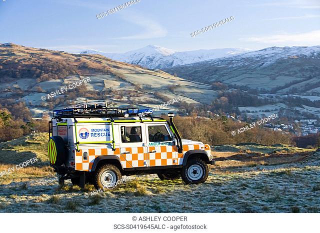 A Mountain Rescue Landrover above Ambleside in the Lake District UK