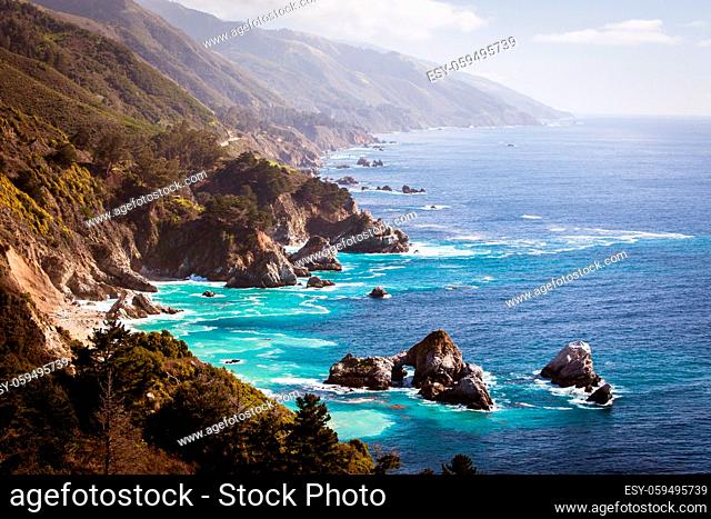 A view out to sea along Big Sur coastline in California, USA