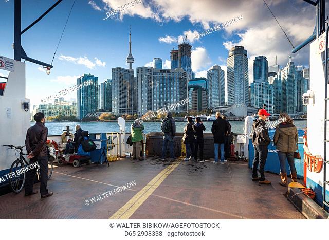 Canada, Ontario, Toronto, Harbourfront, passengers aboard harbor ferry
