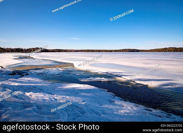 Ice melting in the lake landscape