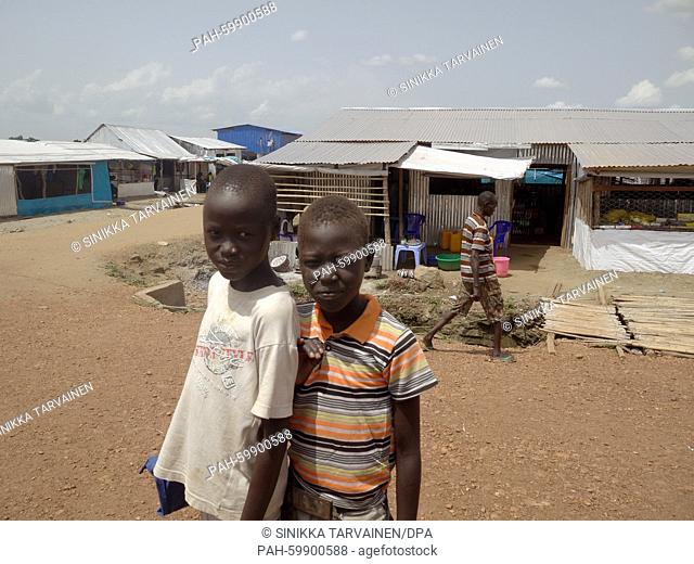 Two boys in the UN refugee camp in Juba, South Sudan, 15 June 2015. More than 130, 000 Sudanese people live in such camps