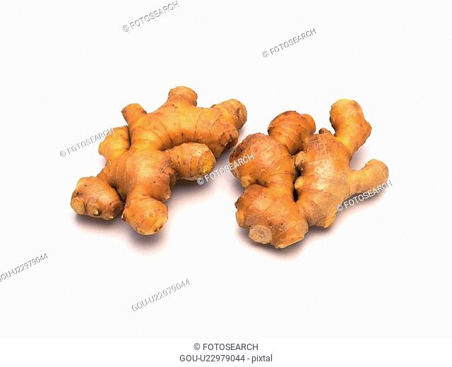 Row of Ginger roots , high angle view