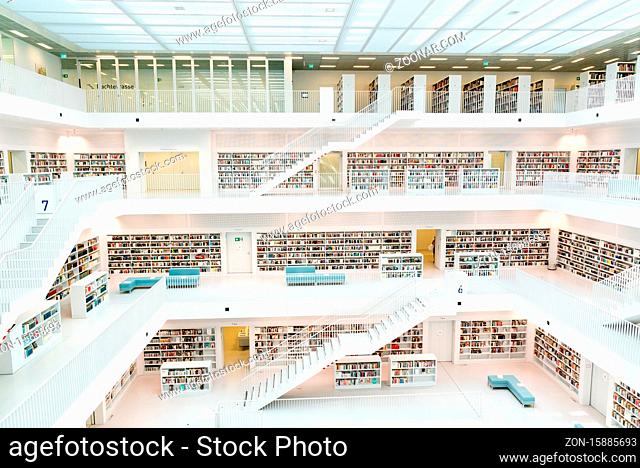 Stuttgart, BW / Germany - 22 July 2020: interior view of the municipal library in Stuttgart