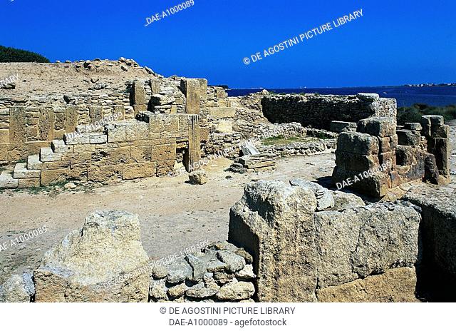 North Gate, Mozia Island, Stagnone Lagoon natural reserve, Marsala, Sicily, Italy. Phoenician Punic Civilisation, 5th century