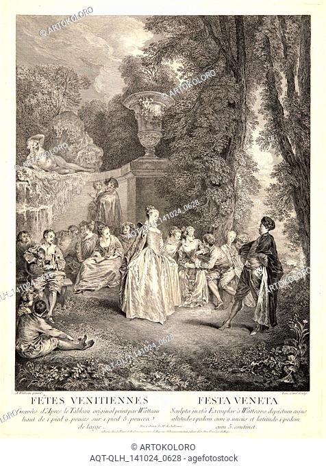 Laurent Cars (French, 1699-1771) after Jean-Antoine Watteau (French, 1684 - 1721). Fêtes Vénitiennes, 1732 (or 1735). Etching and engraving on laid paper
