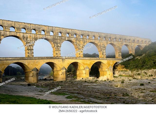 The Pont du Gard (UNESCO World Heritage Site) built in the first century AD is an ancient Roman aqueduct that crosses the Gardon River in the south of France...