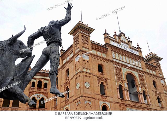 Memorial, bull, torero, facade, Plaza de Toros Las Ventas Square, bullfighting arena, Madrid, Spain, Europe