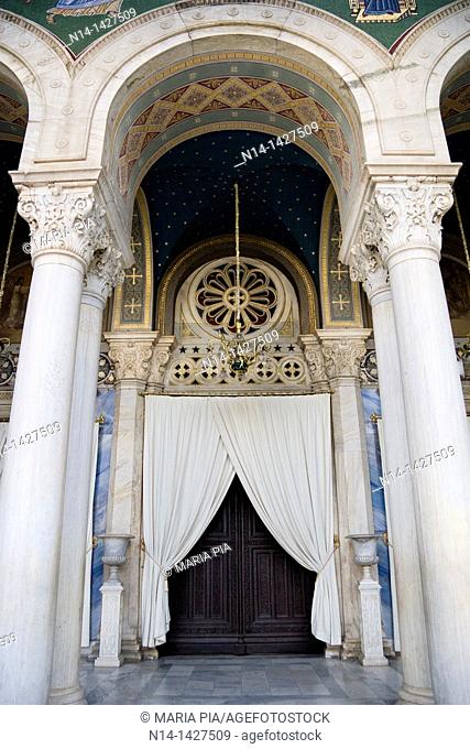 Entrance of the Mitrópoli Metropolitan Cathedral of Athens, Greece
