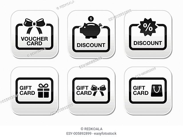 Voucher, gift, discount card vector buttons set