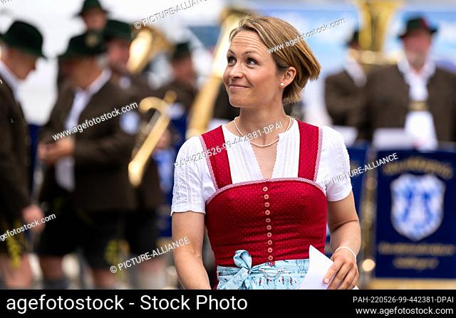 26 May 2022, Bavaria, Oberau: Magdalena Neuner, former biathlete and tunnel sponsor, attends the opening of the Oberau tunnel