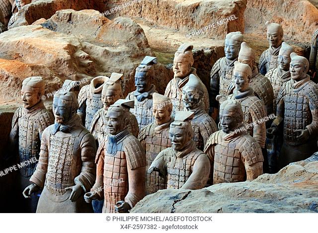 China, Shaanxi province, Xian, Lintong site, Detail of some of the six thousand statues in the Army of Terracotta Warriors, 2000 years old