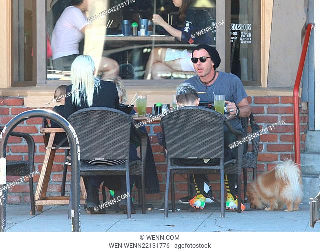 Gavin Rossdale takes his three sons to a Sushi restaurant for lunch in Studio City accompanied by his sister Featuring: Gavin Rossdale, Kingston Rossdale
