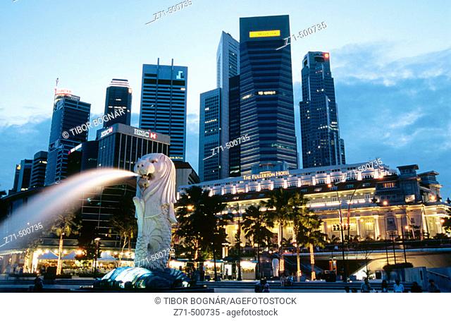 The Merlion and central business district. Singapore