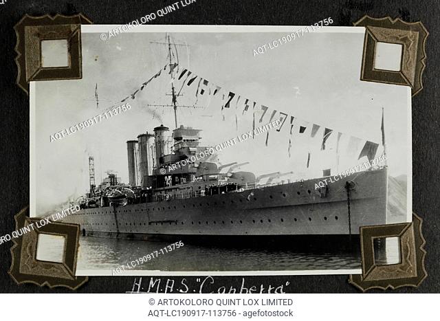 Photograph - 'HMAS Canberra', 1937-1939, Black and white photograph of H.M.A.S Canberra. One of 48 photographs in a photographic album. Taken by D.R