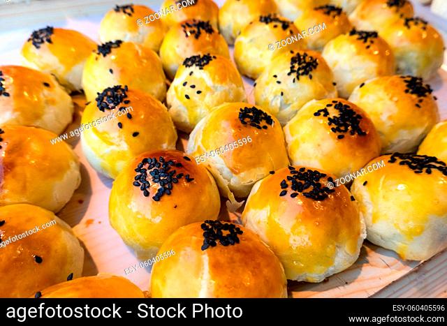 group of Yolk pastry on a table, closeup image