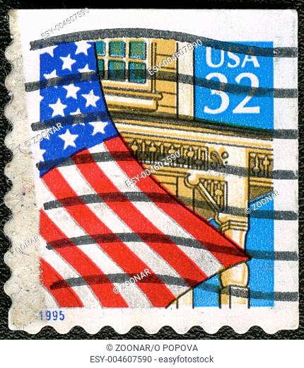 UNITED STATES OF AMERICA - CIRCA 1995: A stamp printed in the USA shows United States Flag Over Porch, circa 1995