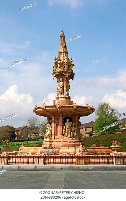 The Doulton Fountain was gifted to the city by Sir Henry Doulton, and first unveiled at the Empire Exhibition held at Kelvingrove Park in 1888