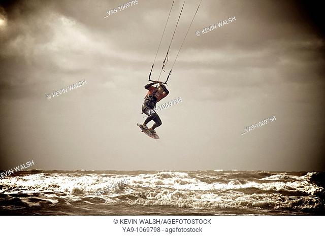 British kite surfing championships held on Blackpool beach, Lancashire, England