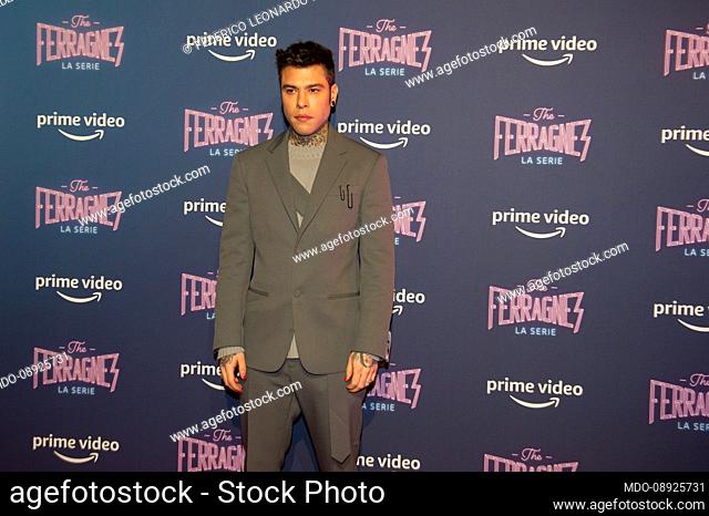 Federico Leonardo Lucia known as Fedez attends the photocall of the tv series ""The Ferragnez"" on December 02, 2021 in Milan, Italy