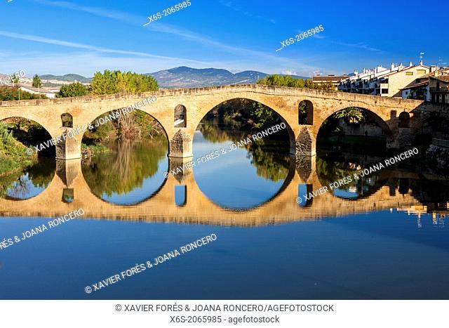 St. James way; the Romanesque Pilgrims' Bridge at Puente la Reina, Navarra, Spain