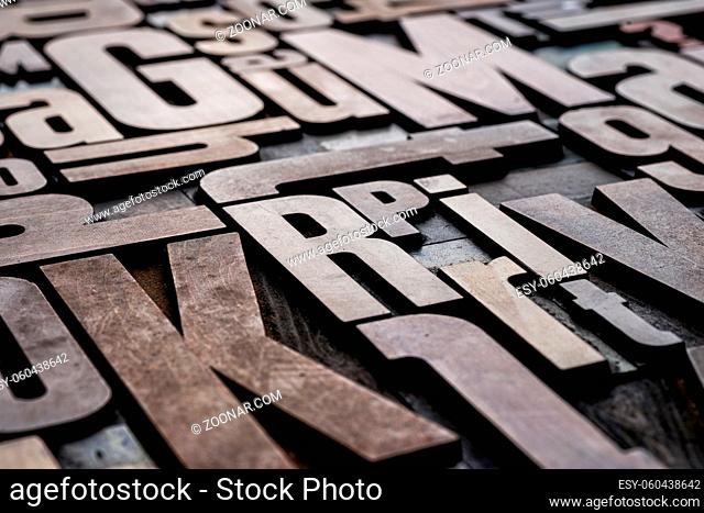 Antique grungy letterpress wood type printing blocks