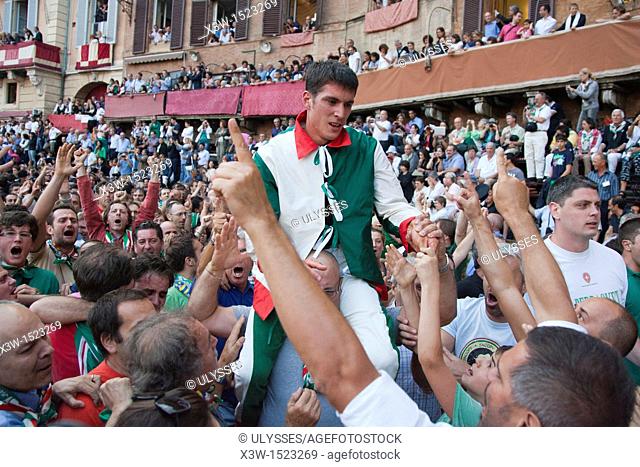 the victory, contrada of the goose, palio of siena, siena, tuscany, italy, europe
