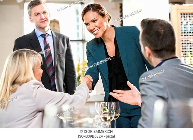 Businessmen and businesswomen at lunch in restaurant