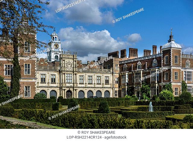 England, Hertfordshire, Hatfield. The frontage of Hatfield House in the Great Park in Hatfield