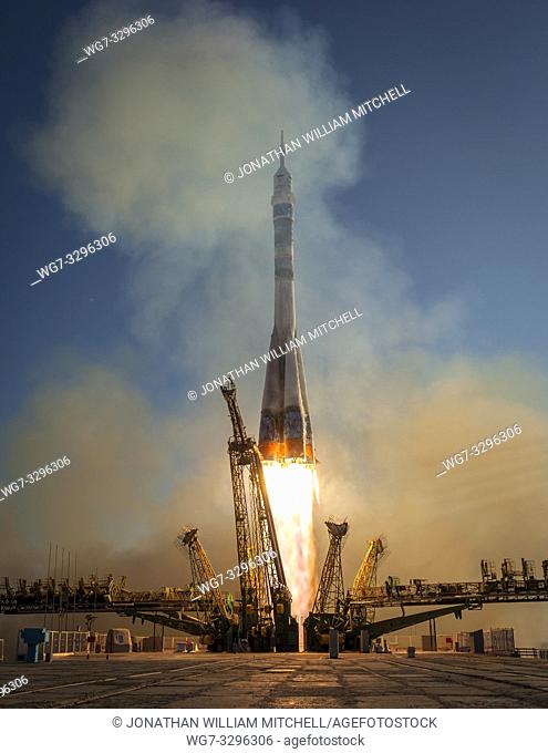 Baikonur Cosmodrome, Kazakhstan. 07 November, 2013. Winter Olympics torch in space. . . The Soyuz TMA-11M rocket is launched with Expedition 38 Soyuz Commander...